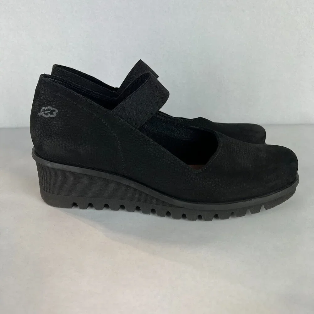Loints Of Holland Maryjane Shoes Womens 41 9.5 10 Black‎ Wedge Pebbled Leather